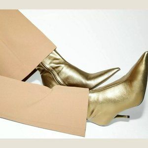 NWT ZARA Leather Gold Pointy Ankle Boots